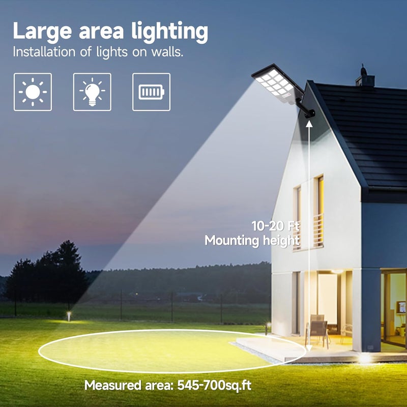 TFKK أضواء شمسية خارجية مع مستشعر حركة، 6500K ضوء شمسية LED من الغسق إلى الفجر مع جهاز تحكم عن بعد، أضواء فيض شمسية مقاومة للماء IP65 للحديقة الخارجية، 1 قطعة - Image 5